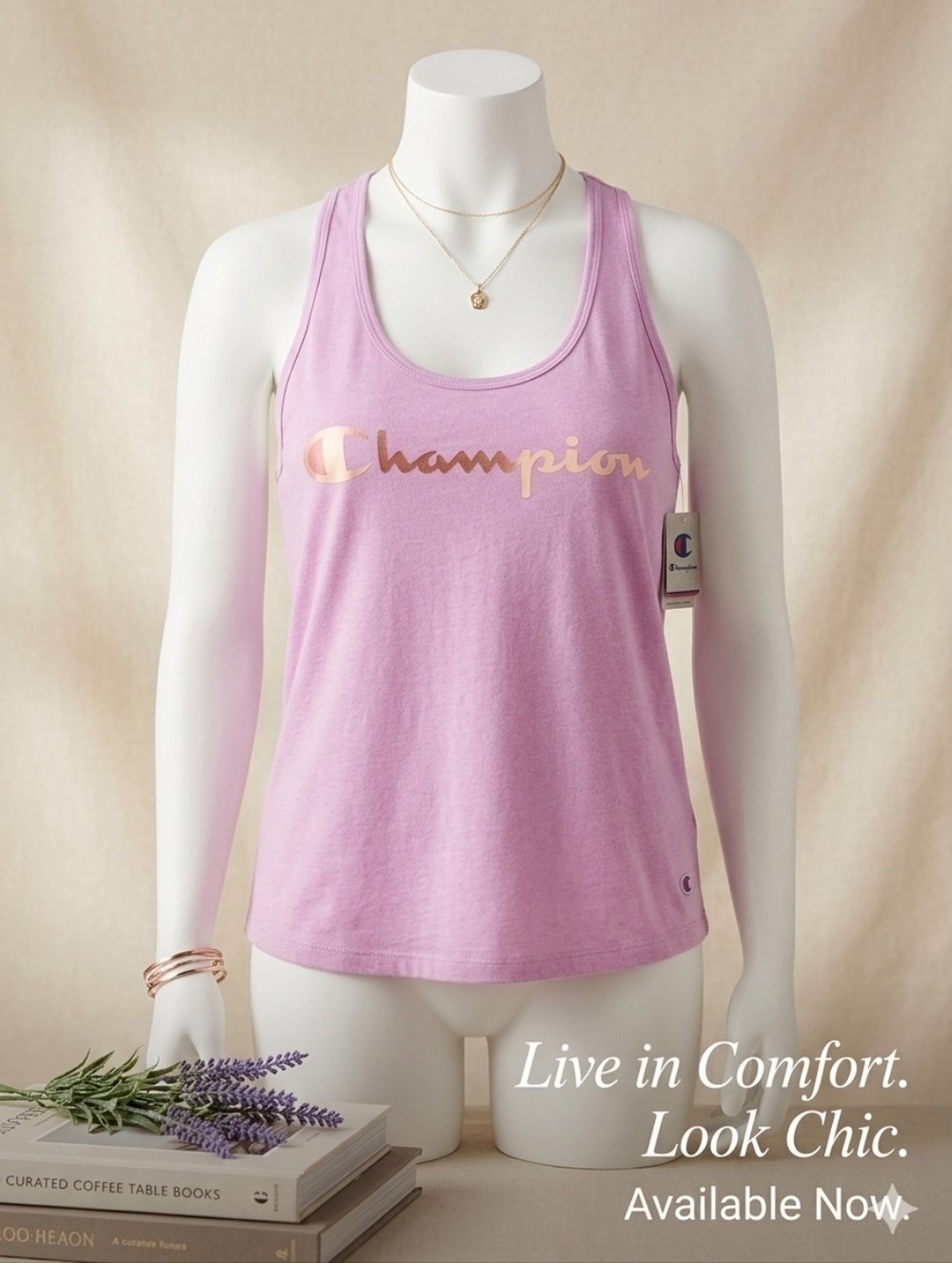 Champion Racerback Authentic Athleticwear Pink Sports Shirt Active Tank Top NWT